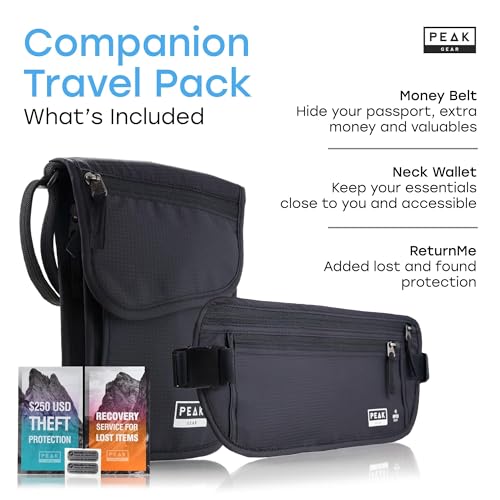 Travel Companion Combo - Hidden Travel Money Belt + Neck Wallet (Gray, Bundle)2