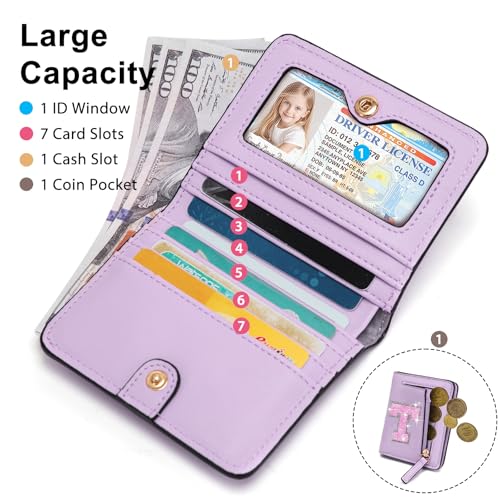 Image of Birthday Gifts for Teen Girl Kids Wallet Girl Wallets Small Initial Rfid Wallet Teen Girls Gift Preppy Stuff for Girls Purple T