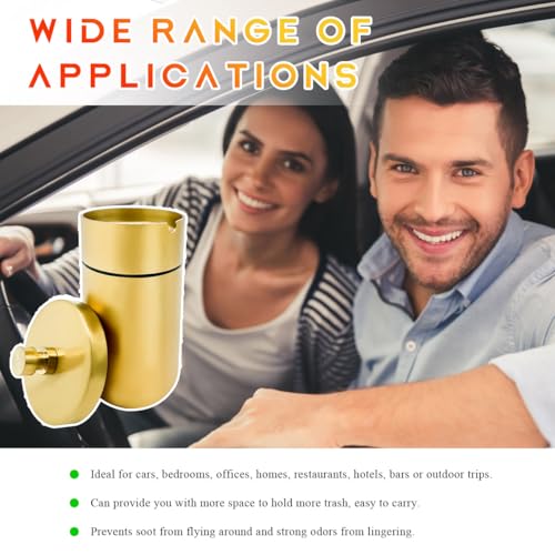 Image of DXNQ Car Ashtray with Lid, Windproof Smokeless Stainless Steel Ash Tray Butt Bucket, Detachable Self Extinguished Ashtray for Car Cup Holder Home Office Travel, Car Accessories (Golden)