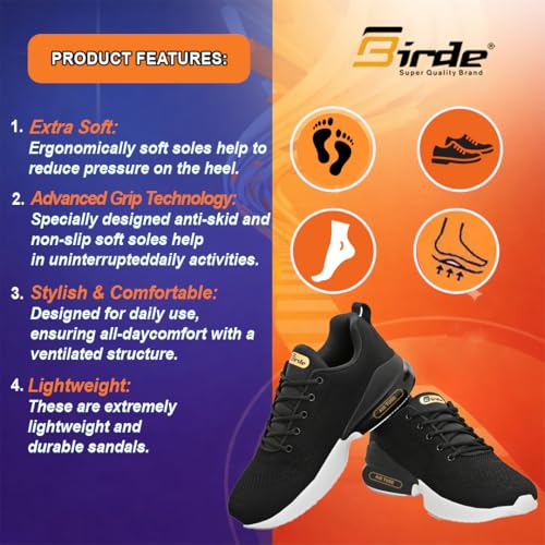 Image of Birde Men's Sports Shoes for Gym, Walking, & Running Lightweight Comfortable Sports Shoes | Colour -Black EVA-TPR-TPU Knitting Sports Shoes