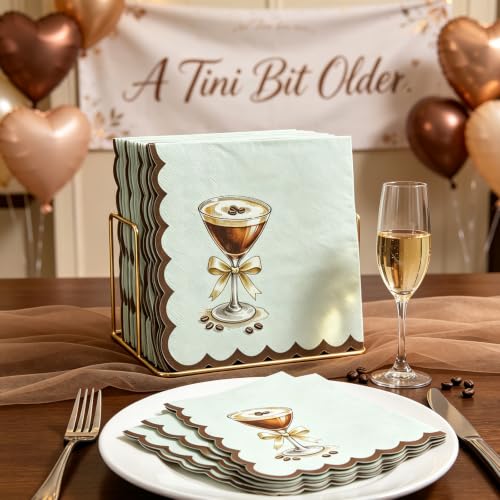 yuboo 50 Pcs Espresso Martini Napkins, 6.3 x 6.3 in Folded Disposable Paper Cocktail Napkins, Brown Martini Party Decor for Bachelorette & a Tini Bit Older Birthday Decor - image 1
