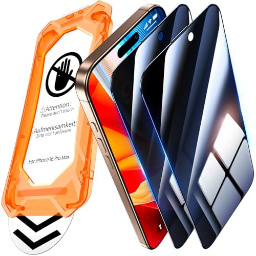 UniqueMe für iPhone 16 Pro Max für Panzerglas Sichtschutz - [Full Screen Displayschutz] Schutzfolie Sichtschutz für iPhone 16 Pro Max Schutzglas Auto Installation 2 Stück