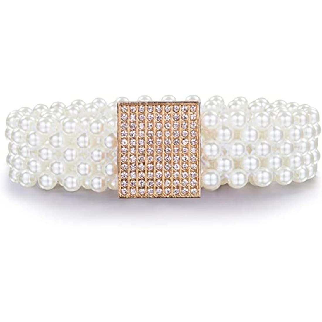Rhinestone Elastic Waist Belt for Women Dresses Beaded Design Stretchy Slim Waistband, Belly Chain Kamarband for Ladies Saree - Free Size
