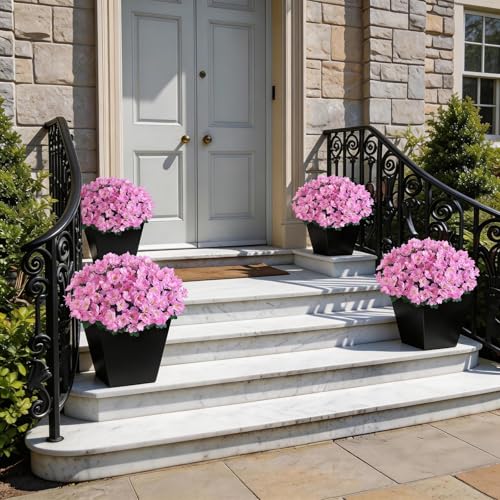 Image of YXZZWL 8 Bundles Artificial Flowers for Front Door, Fake Silk Azalea Bouquet Silk Flowers for Outside UV Resistant Realistic Faux Plants for Planter Farmhouse Patio Garden Walkways Home Decor (Pink)