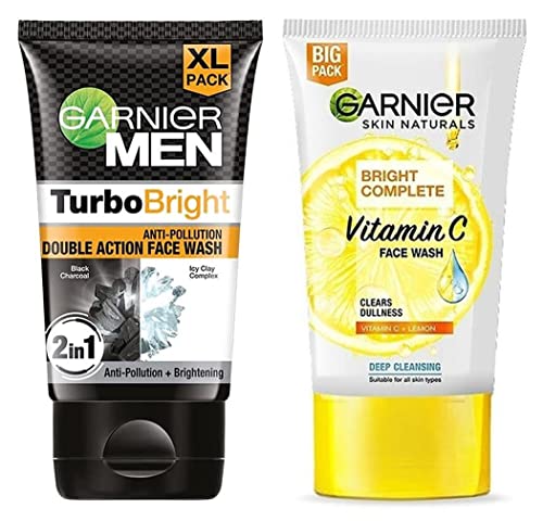 Image of Garnier Men, Face Wash, Brightening & Anti-Pollution, TurboBright Double Action, 150 g & Garnier Bright Complete VITAMIN C Facewash, 150g