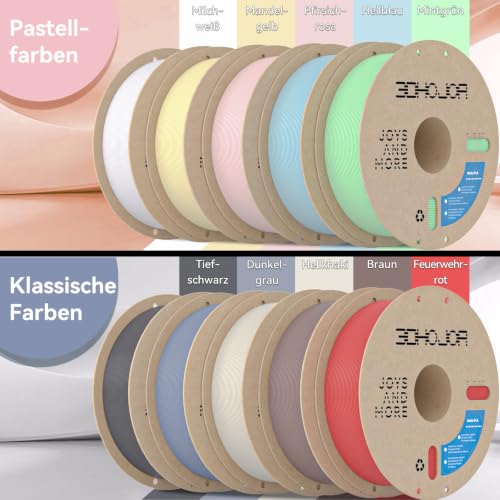 Image of 3DHoJor Matte PLA 3D Printer Filament Bundle,10KG PLA Matte Filament 1.75mm, 3D Filament Multicolor, 1KG Spool, 10 Pack,Black+White+Grey+Blue+Light Khaki+Pink+Yellow+Fire Engine red+Brown+Mint Green
