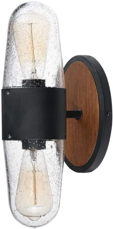 Maxim Lighting Lido 1-Light Outdoor Wall Light | Black Steel Finish | Seedy Glass Shade | Rustic Outdoor Light Fixture | Ideal for Porches, Patios & Garages | Wet Rated | 30011CDBK