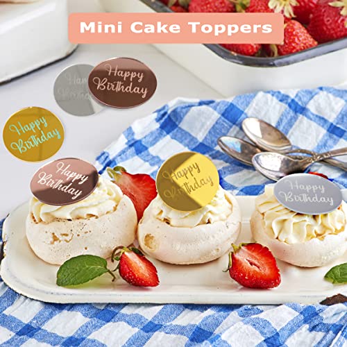 30 Pcs Acrylic Cupcake Toppers, 3 Colors Happy Birthday Mirror Cake Topper Round Shape Mini Personalized Topper Silver Rose Gold Diy Cake Charm Cake Pick Decorations For Birthday Party By Giveme5 #TOP2