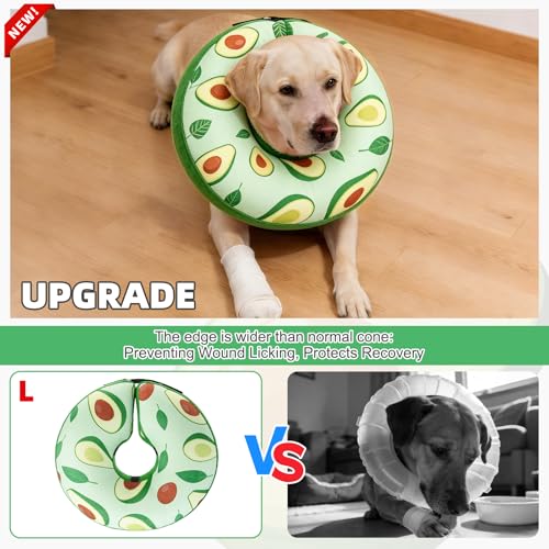 Image of KOOLTAIL Inflatable Dog Cone Collar, Soft Donut E Collar for Dogs After Surgery to Stop Licking Enhanced Alternative, Blow Up Pet Neck Pillow Recovery Adjustable Cone for Dog Cat,Avocado L