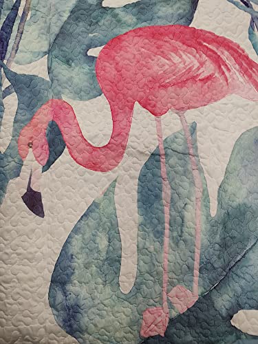 De Leon Collections Coastal Living Pink Flamingo & Aqua Palms Quilt Bedding Set/Size: King Quilt + 2 King Shams - Image 3
