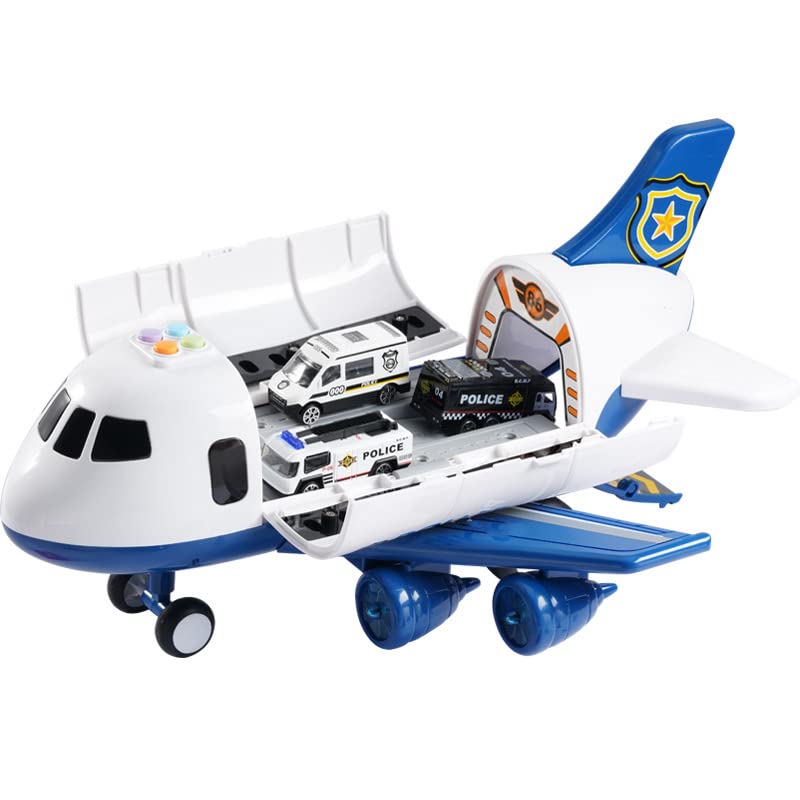 Modèle d'avion à Thème avec Rail Coulissant et Fonction Musicale pour Un Jeu Amusant, Jouet d'avion de 40 Cm de Long avec Voiture en Alliage, Avion Jouet pour Enfants (Thème Policier)