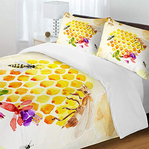 Parure de lit abeille jaune en microfibres avec housse de couette 3D 200x200