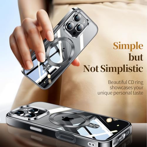 Image of ESTPEAK Titanium Black CD Mag-Stand Case for iPhone 16 Pro Case with Invisible Magnetic Ring, [Fit for MagSafe] [Never Yellowing] Top Clear Phone Case Cover for iPhone 16 Pro 6.3 inch Men Women