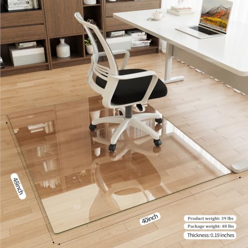 Image of [Tempered Glass] 40 inch x 48 inch Glass Office Chair Mat for Carpet
