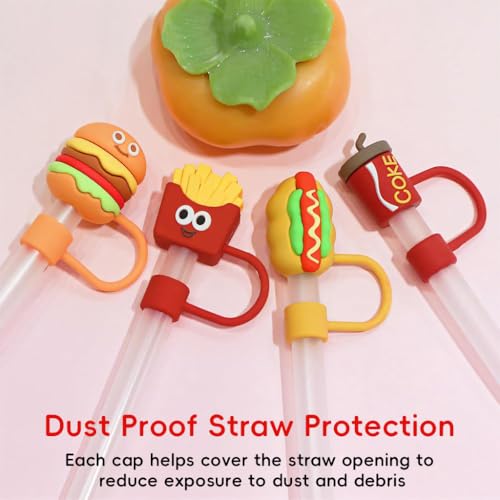 Image of HASTHIP 4Pcs Silicone Straw Caps Cartoon Style Attachment Dust Proof Straw Cap Reusable Fashion Accessories, Stanley Tumblers Tip Cover for 10mm Straws