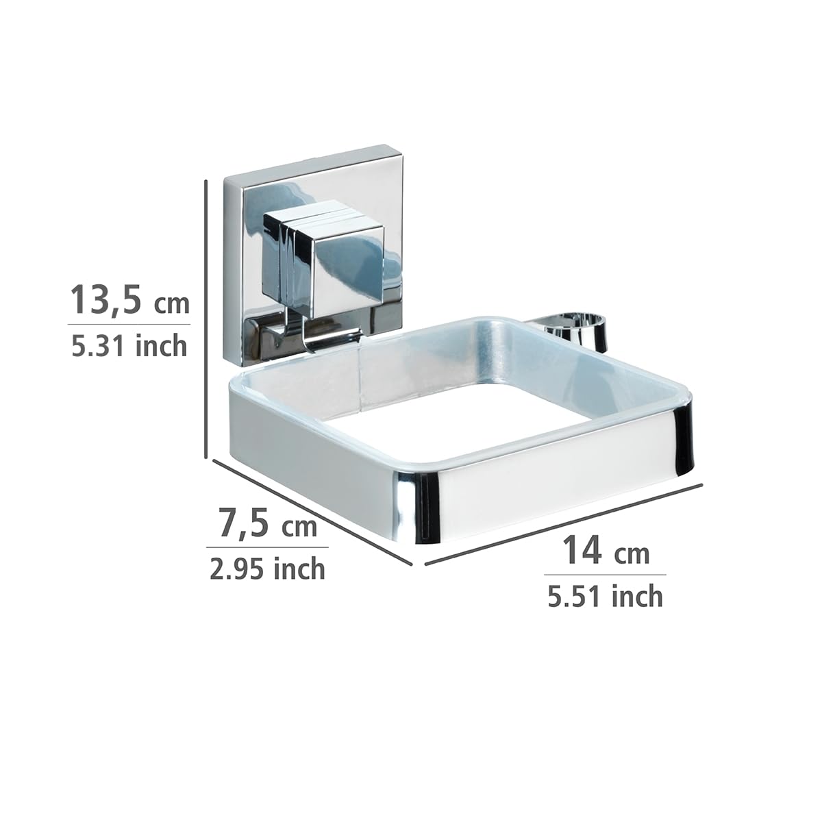 WENKO Vacuum-Loc® porta asciugacapelli in acciaio inox Quadro, Acciaio inossidabile, 14 x 7.5 x 13.5 cm, Lucido