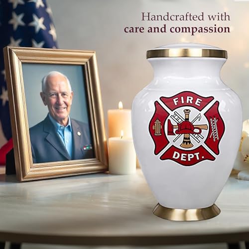 Image of Trupoint Memorials Cremation Urns for Human Ashes, Military and Patriotic Decorative Burial Urn for Veteran Adult Men and Women, Large Fireman
