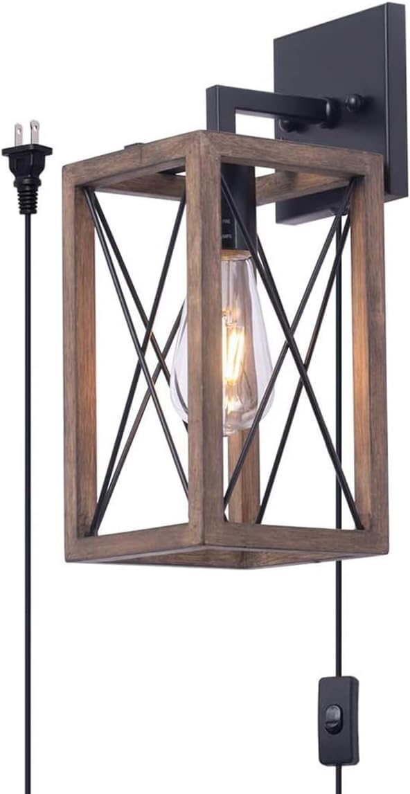 VDOQTLJT Wall Sconces Indurial Plug in Sconce Farmhouse Retro Kitchen Wood Lights with E26 Base Bedside Reading Lamp Mounted r g Room nt t(1PCS)