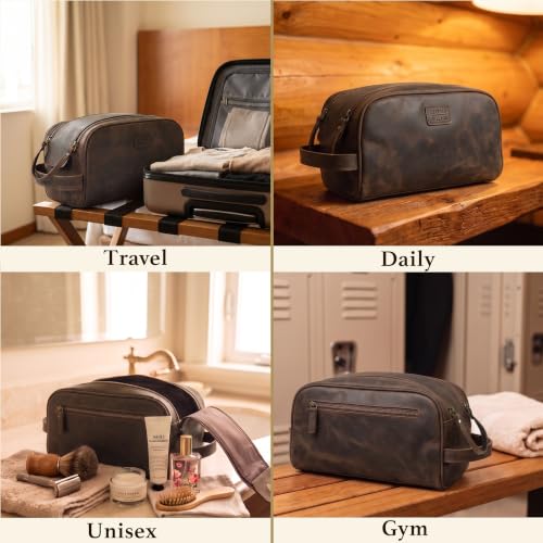 LEATHER VILLAGE King-Size Leather Toiletry Bag