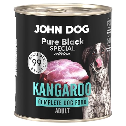 JOHN DOG Hundenassfutter Känguru - Premium Getreidefreies Hundefutter mit 99% Fleisch - Monoprotein Nassfutter für ausgewachsene Hunde - Pure Black Special Edition 800g