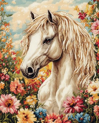 Peinture Diamant Idée Cadeau Kit Complet Broderie 5D Chevaux et Fleurs