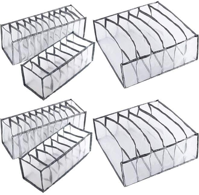 6 Pieces Underwear Drawer Organizer Foldable Closet Clothes Dividers Nylon Dresser Compartments Storage Box Set Fit For Bras Socks Underpants Panties And Ties Organization