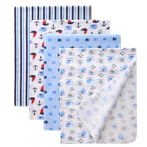 Image of Gina Era Unisex Baby Cotton Flannel Receiving Blankets, Baby Blankets 4 Pcs, Baby Swaddle Blankets, Baby Flannel Blanket 30x30 Inches for Boy Girl (Style-3)