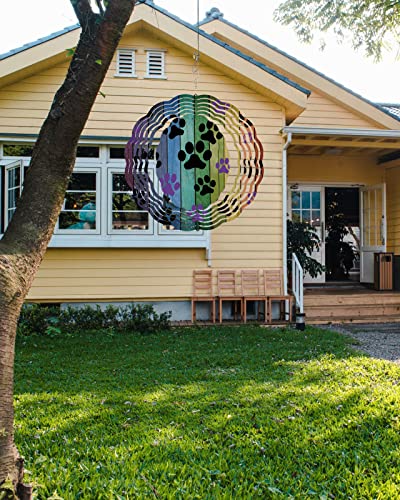 Stainless Steel Kinetic Wind Spinner, Colorful Dog Paw Prints On The Board 3D Metal Wind Spinners For Yard And Garden, Hanging Wind Spinner Sculptures Gifts For Indoor/Outdoor Decor #TOP2