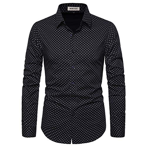 MUSE FATH Men's Cotton Long Sleeve Casual Button Down Point Collar Dress Shirt-Black-2XL