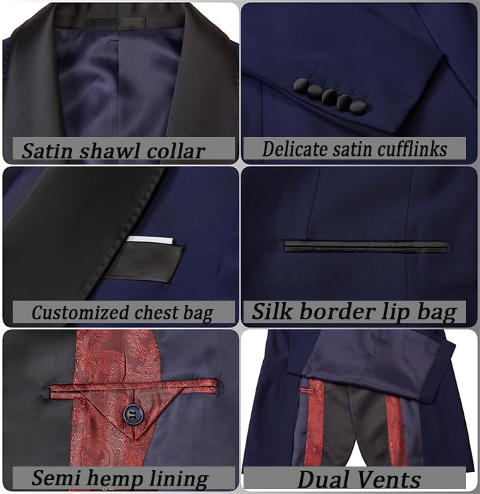 Men's 2 Piece Suit Set,One Button Slim Fit Formal Wedding Prom Tuxedo Suits,Solid Blazer & Pants4