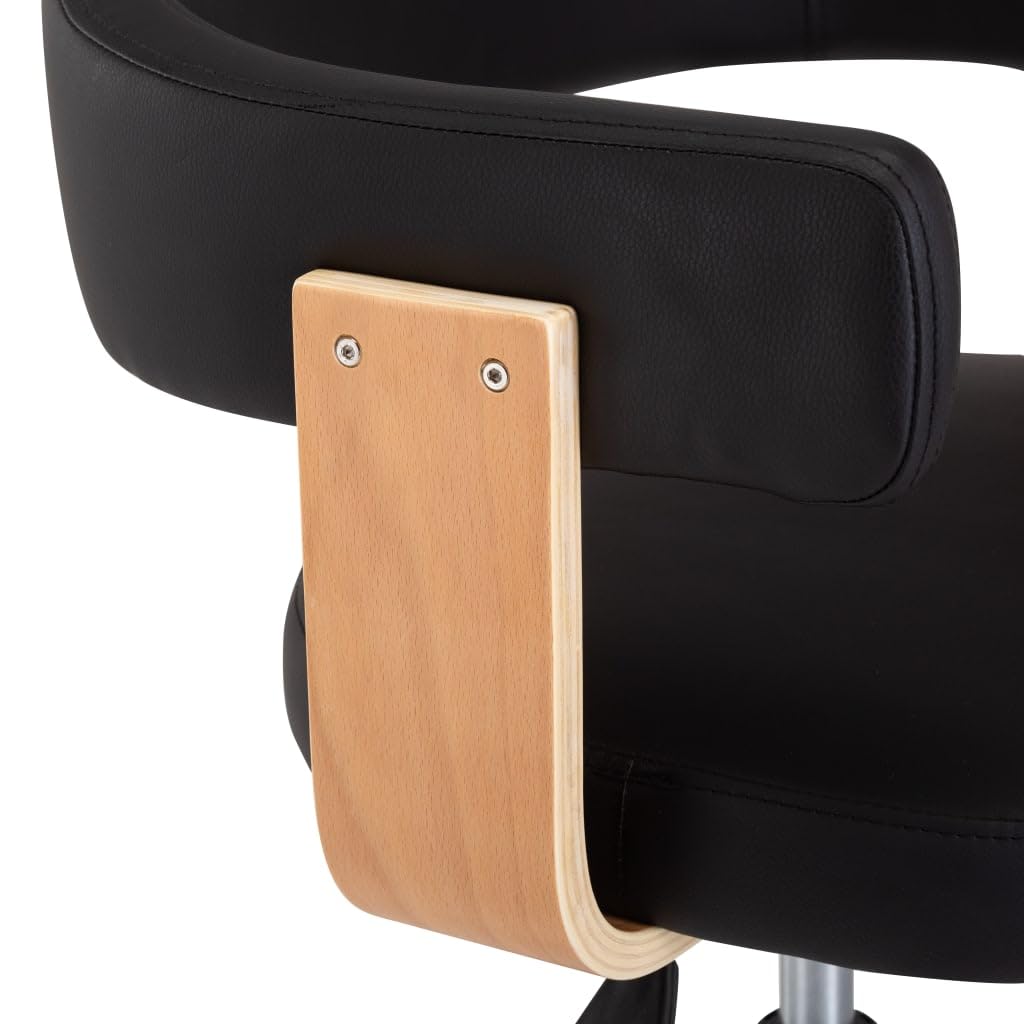 Juego de 4 sillas de comedor giratorias negras de piel sintética | Ajustable en altura, rotación de 360 grados, marco de madera, patas de acero, fáciles de montar