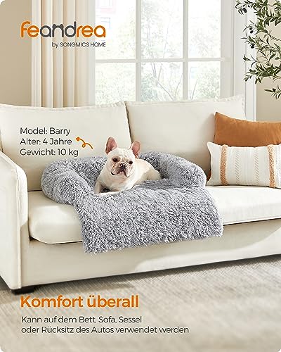 Feandrea FluffyHug Hundebett Plüsch, Hundedecke Sofa, Sofaschutz Hund, Hundekissen, Größe M, für kleine und mittelgroße Hunde, 80 x 75 x 16 cm, Ombré-Grau PGW221G01