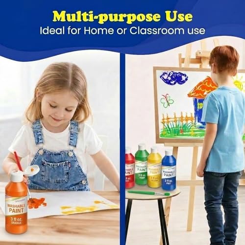 EXTRIC Washable Paint for Kids - 6 Bold Colors x 8 oz Bottles (48 fl oz Total) Non-Toxic Easy Clean Tempera Kid Paint Rich Pigment Paints for Toddlers, Classroom & Arts and Crafts - Thumbnail 3