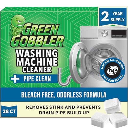 green gobbler washing machine cleaner tablets with pipe clean technology deodorizer  front amp top load washer  28 count