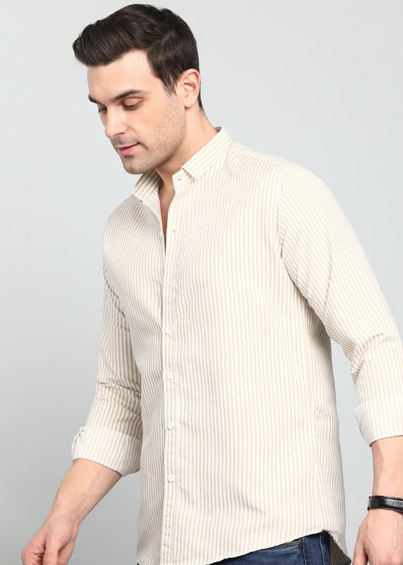 Image of Men's Cotton Casual Striped Classic Collar Slim Fit Shirt