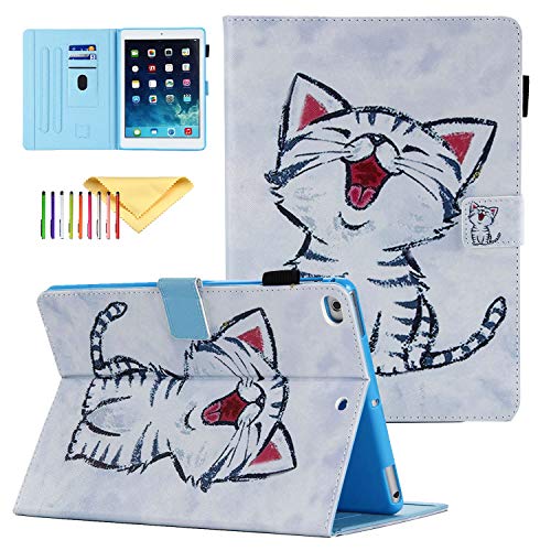 iPad 9.7 2018 2017 / iPad Air 2 / iPad Air Case - Uliking Slim PU Leatehr Shell Standing Wallet Cover Kids with Auto Wake/Sleep Feature for Apple iPad 6th / 5th Gen, iPad Air 1/2, Red Mouth Cat