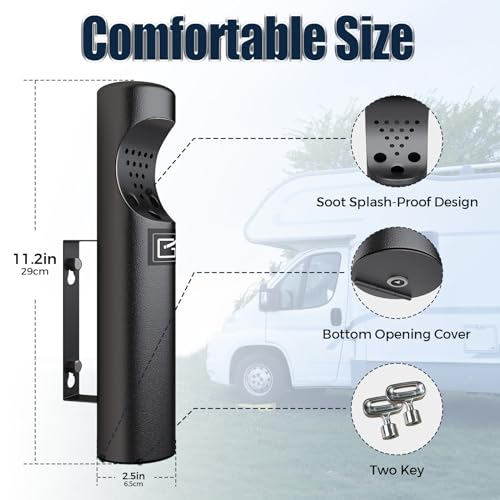 Image of Wall Mounted Cigarette Butt Receptacle Disposal Outdoor, Outside Ashtrays for Cigarettes, Commercial Smokers Outpost for Ash Removal, Keep Your Area Tidy! -Black
