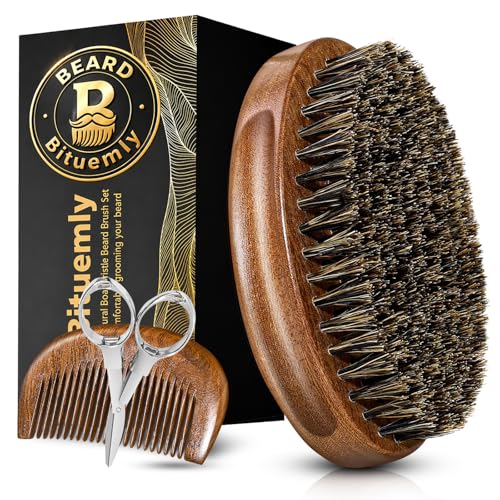 Bituemly Beard Brush, Natural Boar Bristles Beard Brush for Men and Wooden Sandalwood Pocket Beard...