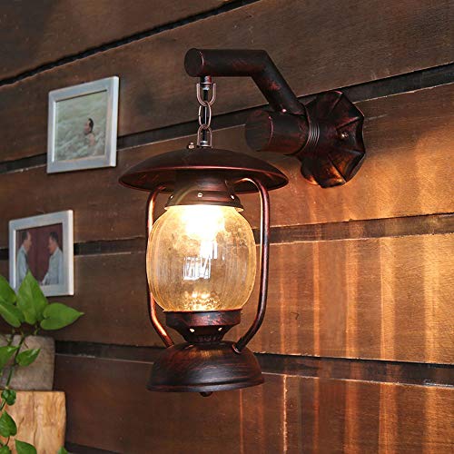 Applique murale vintage E27 style lanterne pétrole en fer forgé marron