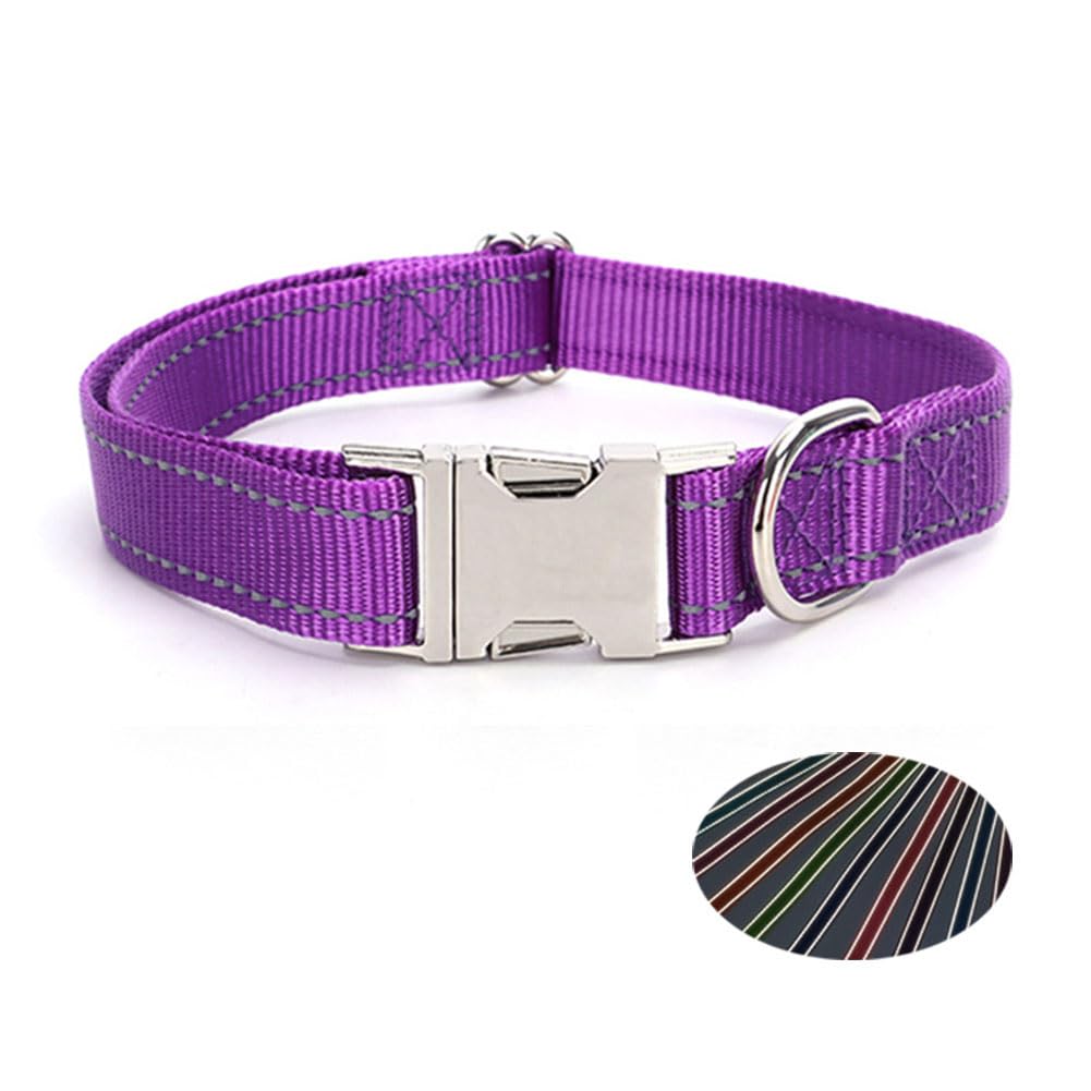 TANXIC Reflective Dog Collar with Metal Buckle, Heavy Duty Nylon Dog Collars with Metal Quick Release Buckle and D Ring Adjustable for Small Medium