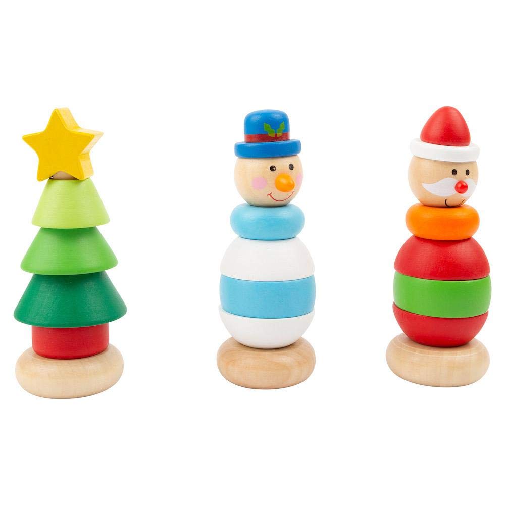 Small Foot 11466 Display Stapelfiguren Weihnachten aus Holz, Set mit 9 Figuren, Höhe jeweils 12,5cm