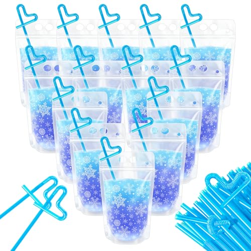 36 sets pitillos de plástico azul con diseño de copos miniatura 1