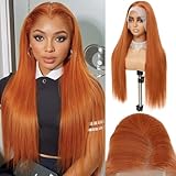 Quantum Love13x6 Lace Long Straight Ginger Wigs Lace Front Synthetic Wig for Women 28Inch Wear and Go Glueless Orange Kanekalon Futura Hair Wig