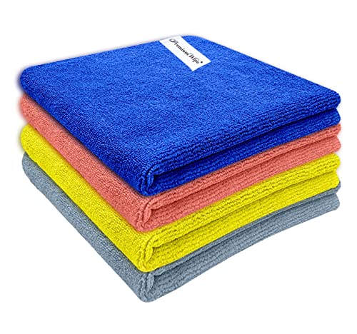 Autokrom Microfiber Cloth 4 pcs 40×40 cms, 380 GSM Multicolour Lint & Streak-Free Multipurpose Cloth for Automotive Bike & Car Cleaning, Washing & for Detailing