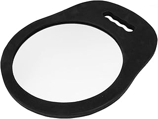KALLORY Beauty Use Cosmetic Handle for Folding Hair Frame Girls Barber with Dresser Makeup Home Check Foams Hairdressing Salon Shop Hand Mirror Handheld Foam Vanity Round