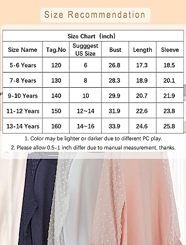 Yekaty Girls Cute Shirts White Fall Chiffon Long Sleeve Crewneck Blouses Loose Soft Swiss Dots Tops #TOP5