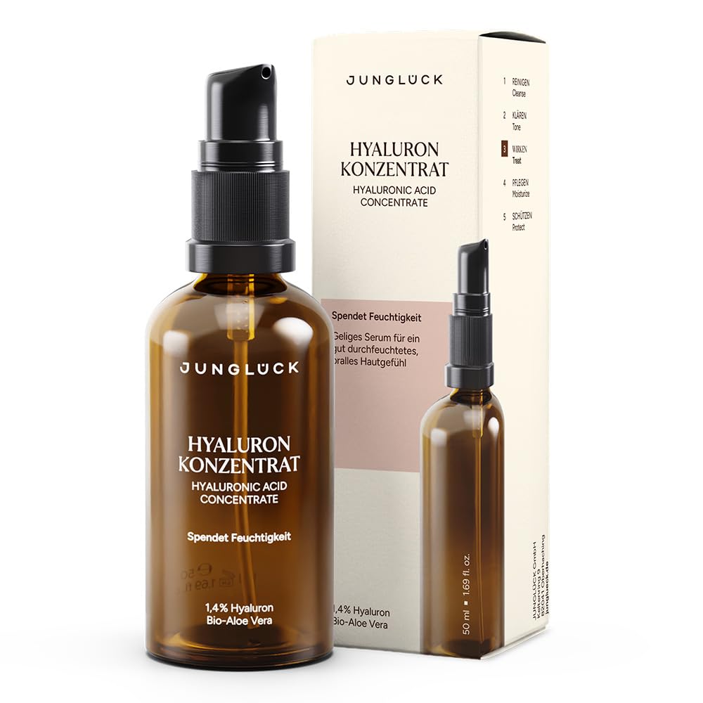JUNGLÜCK Hyaluron Konzentrat - Well Aging Hyaluronsäure Serum Hochdosiert - Aufpolsternd & intensiv feuchtigkeitsspendend - Hydrationsserum mit Hyaluronic Acid mindert Fältchen und feine Linien