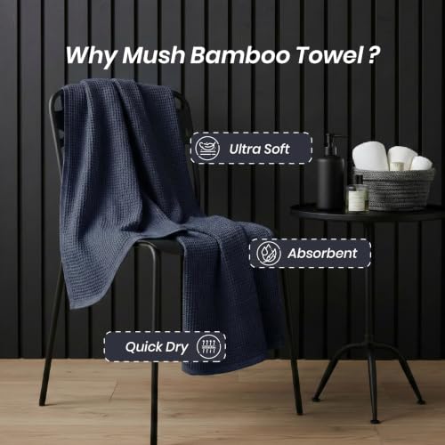 Image of Mush Bamboo Dual Texture Waffle Terry Bath Towel | 500 GSM Ultra Soft, Highly Absorbent, Quick Dry Towels | Large Towels for Bath, Gym, Spa | Charcoal Grey (70x140 cm)