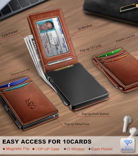 Image of KEMISANT Men Wallet,Slim Wallet Card Case With Magnetic Billfold Flip,Pop-up Access for 12Cards RFID Blocking