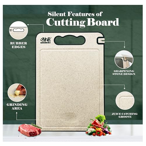 Stainless Metal Multi-Function Slicing Board, Double Sided Design with Scraper, Kitchen Devices Wheat Straw Metal Chopping Boards with Knife Sharpener, Finest For Fruit & Meat Chopping - Image 4
